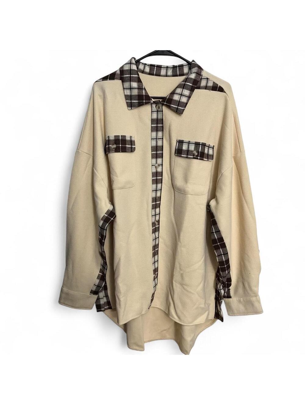 Beige Plaid Chunky Oversized Cardigan Shirt